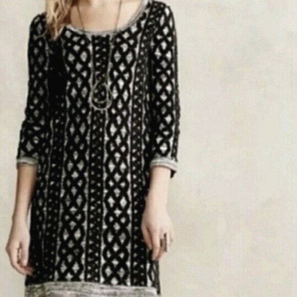 Anthropologie Moth Sweaterstitched Tunic Sweater Dress Sz S Black Gray Chenille. - Picture 4 of 4